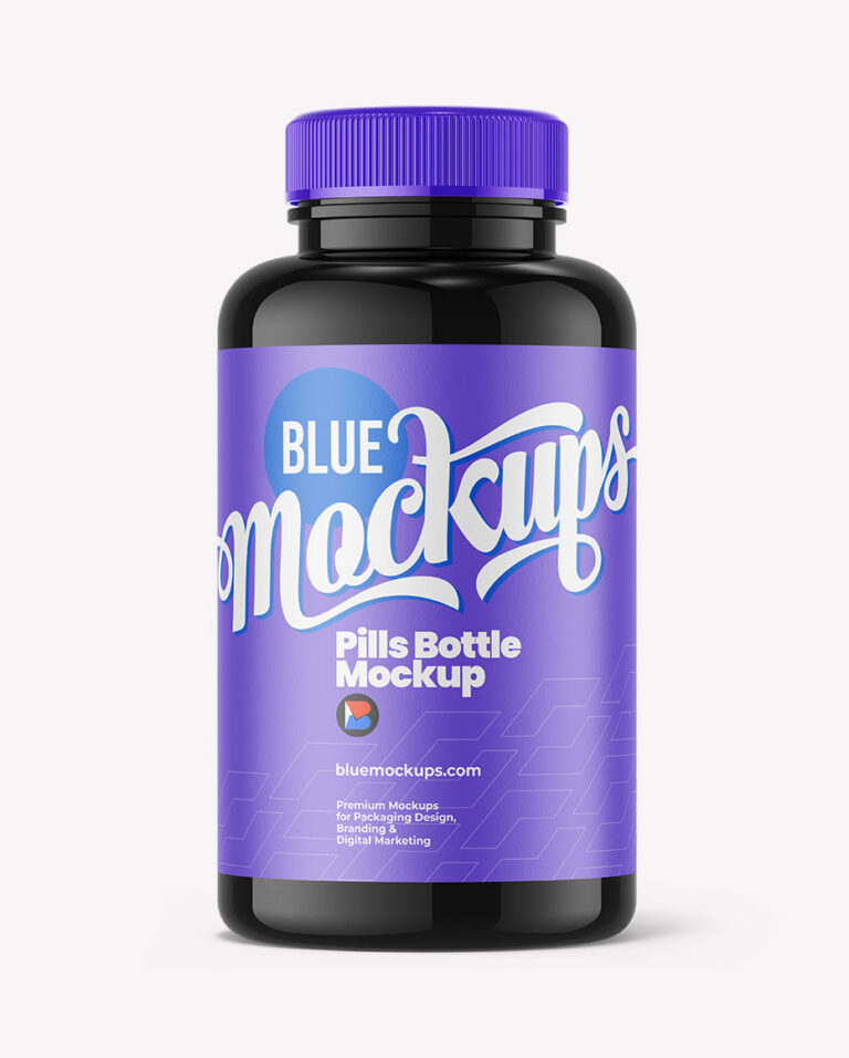 Pills Bottle Mockup Glossy Blue Mockups