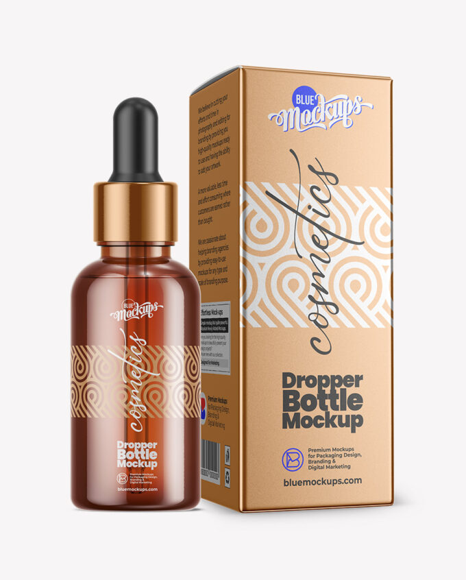 Dropper Bottle with Paper Box Mockup | Amber