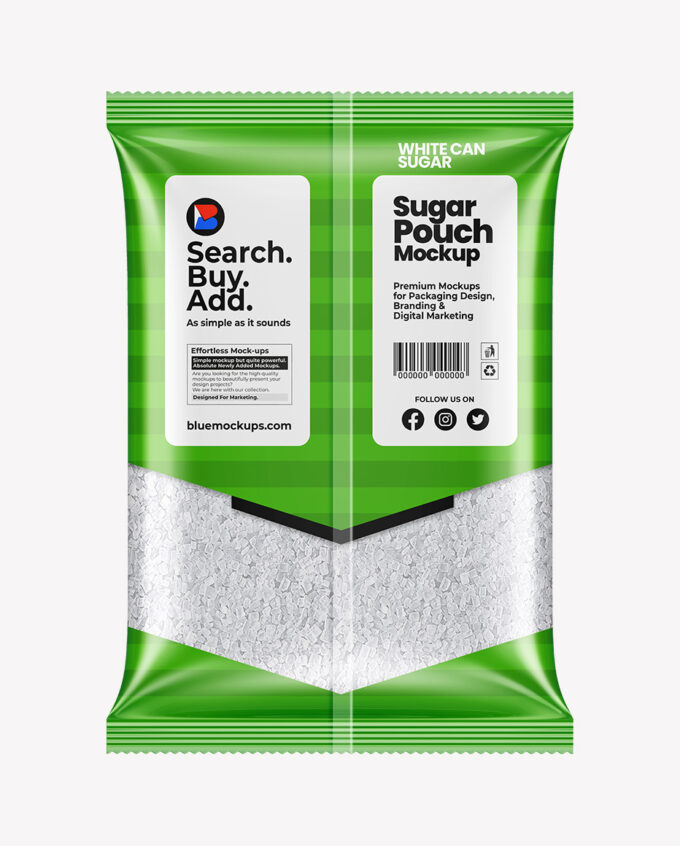 Glossy Food Bag Mockup | White Can Sugar | Back View